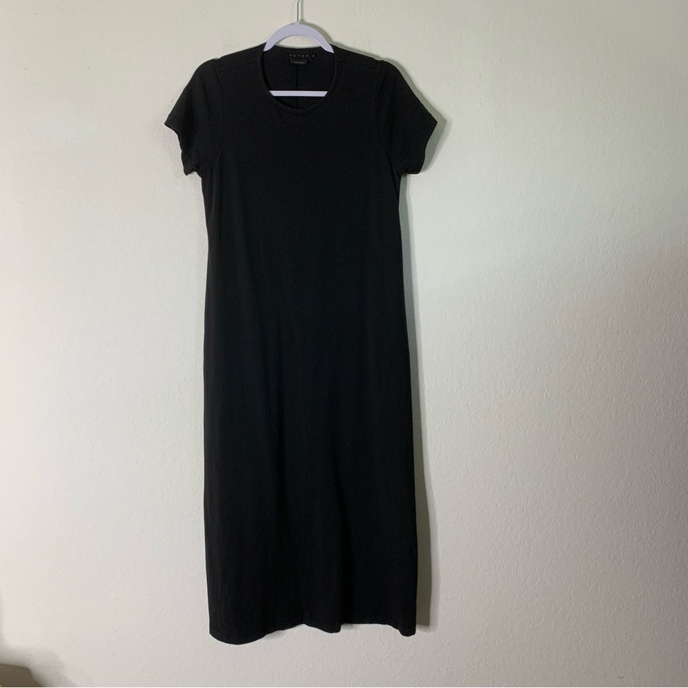 Hatch Womens black 100% cotton short sleeve faux wrap maxi dress 0